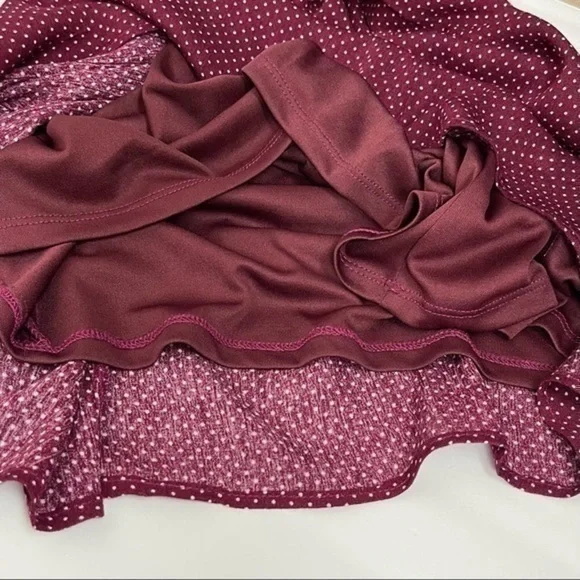 Anthropologie Le Lis Burgundy & White Polka Dot Ballet Core Dress NWOT - Picture 9 of 11